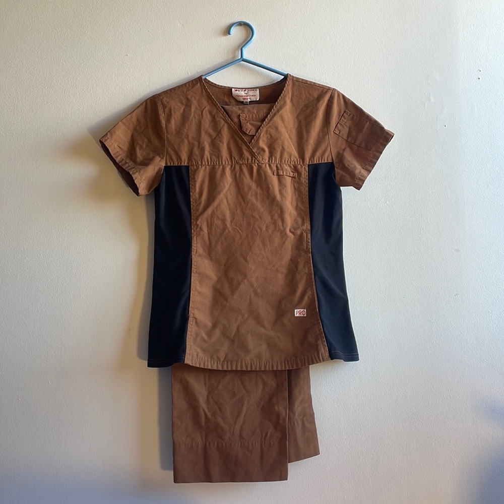 Brown Vintage Scrub Set Professional Choice Uniform XS .